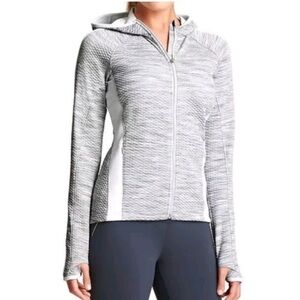 Athleta Gray & White Hooded Zip Active Jacket Small